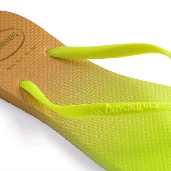 Havaianas Shoes - Havaianas Flip Flop- White/Florescent Glac Green and Gold- Size 5/6